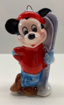 Vintage 1985 Schmid Mickey Mouse Porcelain 3 in Skiing Christmas Ornament - £15.77 GBP