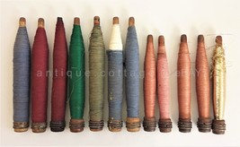 LOT antique 12 WOOD SPOOLS BOBBINS thread for lace weave sew PRIMITIVE A... - £114.74 GBP