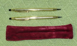 Vintage Gold Cross Pen And Pencil Set With Velvet Bag Retractable Lead Eraser - £29.20 GBP