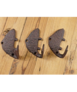 3 Fish Wall Hook Coat Hat Towel Beach Koi Hooks 3 3/4&quot; Rustic Cast Iron ... - $16.99