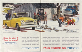 1958 Chevrolet Vintage Print Ad Task Force 58 Trucks Here To Stay Here To Save - $18.25
