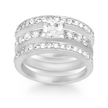 Sterling Silver Center Band w/ CZ &amp; Center Round CZ 2 Surrounding Bands - £73.88 GBP