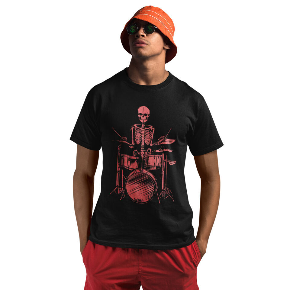 Primary image for Rock&Roll Skeleton Drummer  Streetwear Crew Neck Short Sleeve T-Shirts, S-4XL