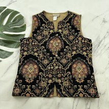 Coldwater Creek Womens Retro Tapestry Vest Size S Black Brown Floral Boho - $28.70