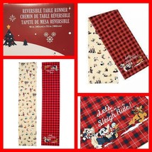 Disney Mickey &amp; Friends Reversible Holiday Red Checked Cotton Table Runner 72x16 - £43.01 GBP