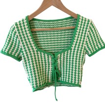 Zara Crop Top SZ Small Green Milkmaid Striped Crochet Boho 70s Concert F... - $24.99