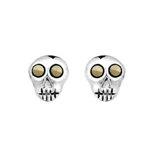 Mini Punk Skull Marcasite .925 Silver Stud Earrings - £7.97 GBP