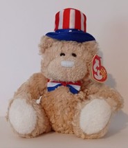 Original 2006 TY Beanie Baby Independence 4th Of July Tan Bear W/ Ear &amp; Tush Tag - £9.35 GBP