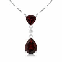 and Pear Garnet Drop Pendant with Diamond in Silver (Grade- A, Size- 8x6MM) - £142.07 GBP