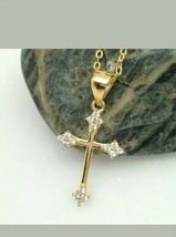 0.25Ct Round Cut Simulated Diamond Cross Pendant Necklace 14k Yellow Gold Plated - £46.55 GBP