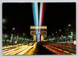 Las Champs-Elysees et l&#39;arc de Triomphe 1988 812 Vtg Postcard unp Paris night - £3.83 GBP