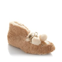 Joan Boyce ANNIE BEIGE &amp; Cream Sequined Slippers Fluffy Inside &amp; Out  Sz Small - £14.43 GBP