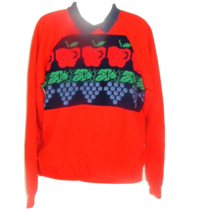 Vtg Top usa made 70s 80s upcycled red Fruit Print sweatshirt L grannycor... - £19.42 GBP