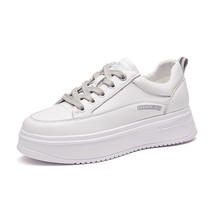 Sneakers Women Cow Leather Lace-Up White Flat Platform Comfortable Female Casual - £112.62 GBP