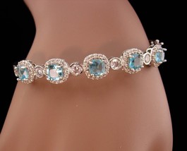 Stunning Blue topaz sterling bracelet - silver sweetheart gift - 18th 65... - $155.00