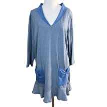 Lur Tunic Top Womens XL Blue Striped 3/4 Sleeve Pockets V-Neck Recycled New - £19.94 GBP