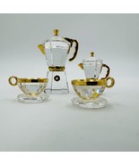Swarovski Espresso Coffee Machine Miniatures & Tea Cups 4 Pieces Rare 1.5in Set