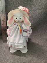 White Bunny Rabbit, Pink Ears, White Dress, Carrot Necklace Easter 9 Inches - £9.85 GBP