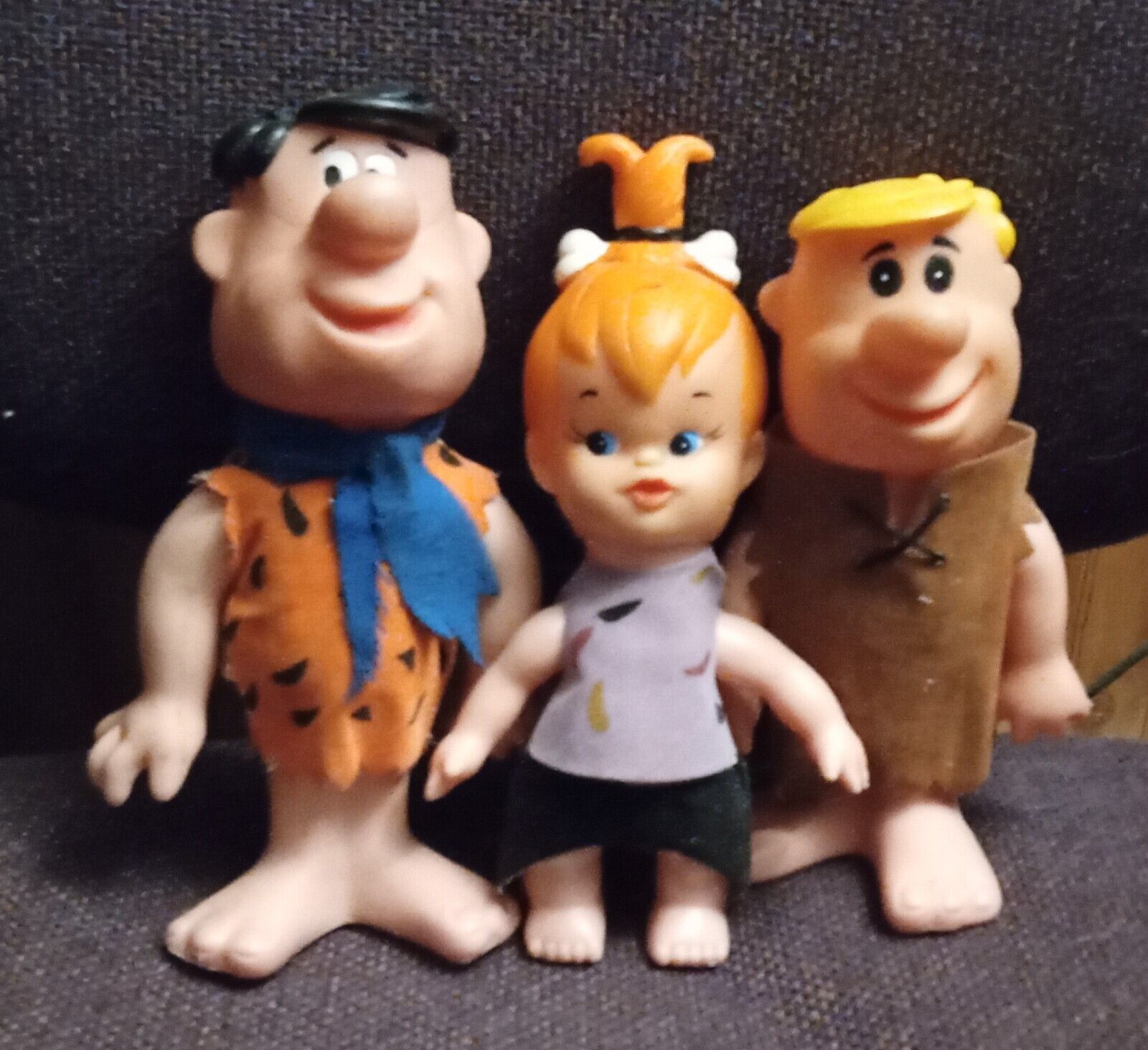 Vintage 1970 Flintstones Fred Pebbles &amp; Barney Hanna Barbera Dakin Figures - $123.75