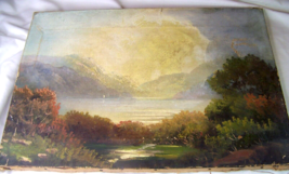 c1900 Antique Hudson River School Oil Canvas Autumn Lake Painting - £79.12 GBP