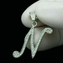 2Ct Round Simulated Moissanite &quot;N&#39;&#39; Initial Letter Pendant 14K White Gold Plated - £105.22 GBP