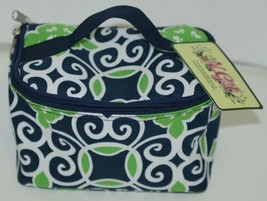 NGIL THQ277NY Canvas Cosmetic Bag Geometric Design Colors Navy White and Green - £27.53 GBP
