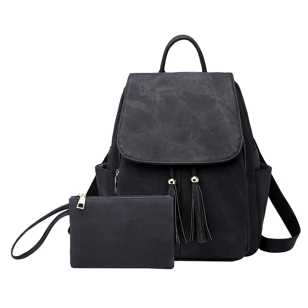 2pcs Women Pu Leather Backpa Solid Casual Fashion Travel Mochilas Tel Decor Aest - $94.78