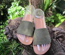 Women&#39;s Handmade Greek Leather Nubuck Slide Sandals - £33.45 GBP