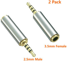 2 Pack 2.5mm Male to 3.5mm Female Audio Adapter Gold Plated Aux Auxiliar... - £23.66 GBP