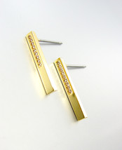 Minimalist Urban Anthropologie 18kt Gold Plated CZ Crystals Stick Bar Ea... - £13.27 GBP