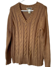 Route 66 Sweater Womens Cable Knit V-Neck Pullover Large Brown w/Gold - $31.50