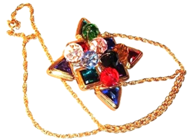 Vintage necklace Mod Statement Boho Retro Colorful Pendant Upcycled Glass Beads - $17.81