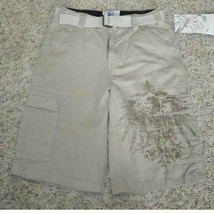 Boys Shorts Cargo Emachine Beige Flat Front Adjustable Waist Relaxed $36-size 16 - £11.67 GBP