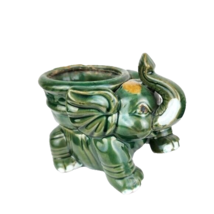 Green Majolica Elephant Planter Trunk Up - £20.57 GBP