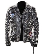 Men Silver Studded Leather JACKET Custom Patches Long Spike Brando Belte... - $5,997.25 MXN