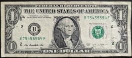 US$1 2017 Federal Reserve Bank Note 5 of a Kind Lucky 5&#39;s #75455554 - £4.70 GBP