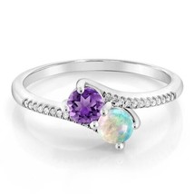 Natural Opal Amethyst  925 Sterling Silver Gemstone Ring, 14k Gold Plated Band - £59.38 GBP