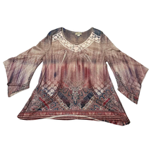 One World Tunic Peasant Starac Blouse Boho Bohemian Floral Lace Collar Small - £17.01 GBP