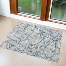 3&#39; X 5&#39; Blue Gray And Ivory Abstract Distressed Stain Resistant Area Rug - £56.98 GBP+