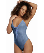 Dreamgirl Pointelle Rib-Knit Jersey Bodysuit Blue. size XLGreat Gift idea - £12.35 GBP
