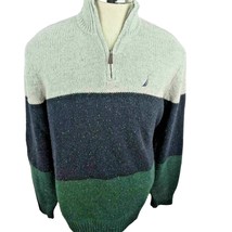 Nautica Color Block Sweater Mens L Wool Blend 1/4 Zipper Sailboat Blue Grey Used - £9.35 GBP