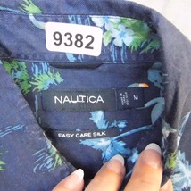 Nautica Shirt Men Medium Blue Short Sleeve Button Up Hawaiian Flamingo Tropical - £17.78 GBP