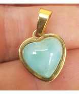 natural HEART LARIMAR handcarved gold stainless steel pendant #2 - $19.00