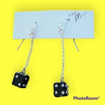 Vintage Womens Dangle Dice Earrings Black New Rhinestones Crafts Party Las Vegas - £9.03 GBP