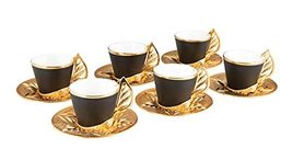 LaModaHome Black Espresso Coffee Cups with Saucers Set of 6, Porcelain Turkish A - £37.61 GBP