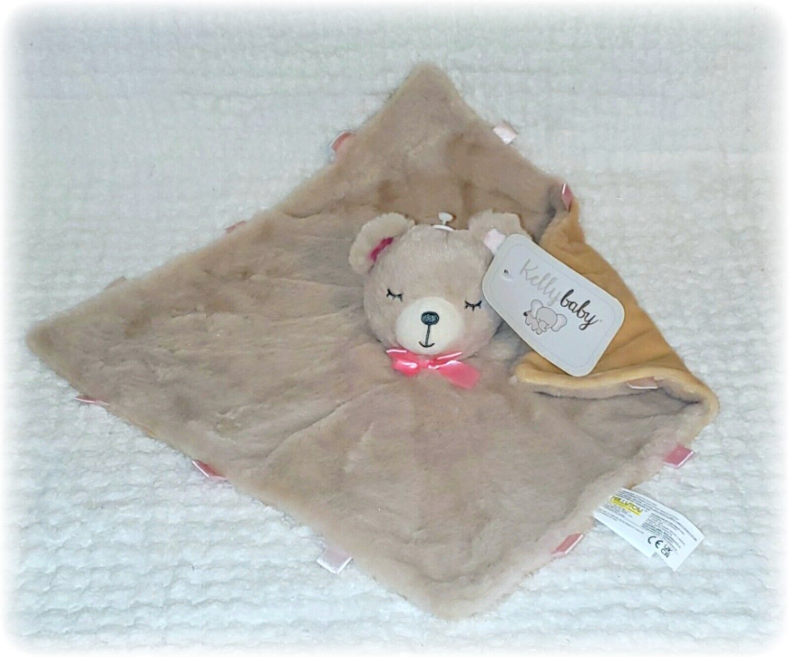 KellyBaby Tan Minkie Bear Baby Plush Minky Lovey Blanket Blankie NWT KellyToy - $18.99