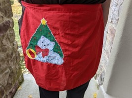 Vintage Christmas Half Apron with Christmas tree Cat Pocket Jay Franco Towel Art - £8.78 GBP