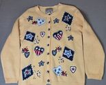 Heirloom Collectibles Patriotic Heart Star Cardigan Sweater Yellow Butto... - $22.95