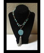 Handcrafted Jute &amp; Faux Tuquoise Beaded Necklace 29&quot; N061 - €11,03 EUR