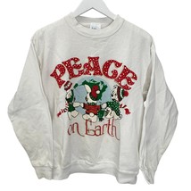 Vintage Tultex Crewneck Sweatshirt Size M White Peace On Earth Animals 9... - $29.65